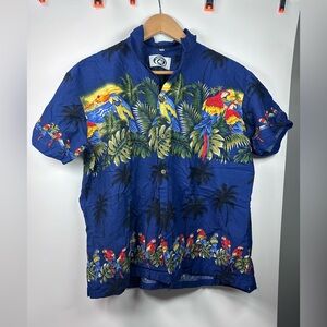 Go Hawaii Handmade Button Down Hawaiian Birds Blue Shirt Mens M